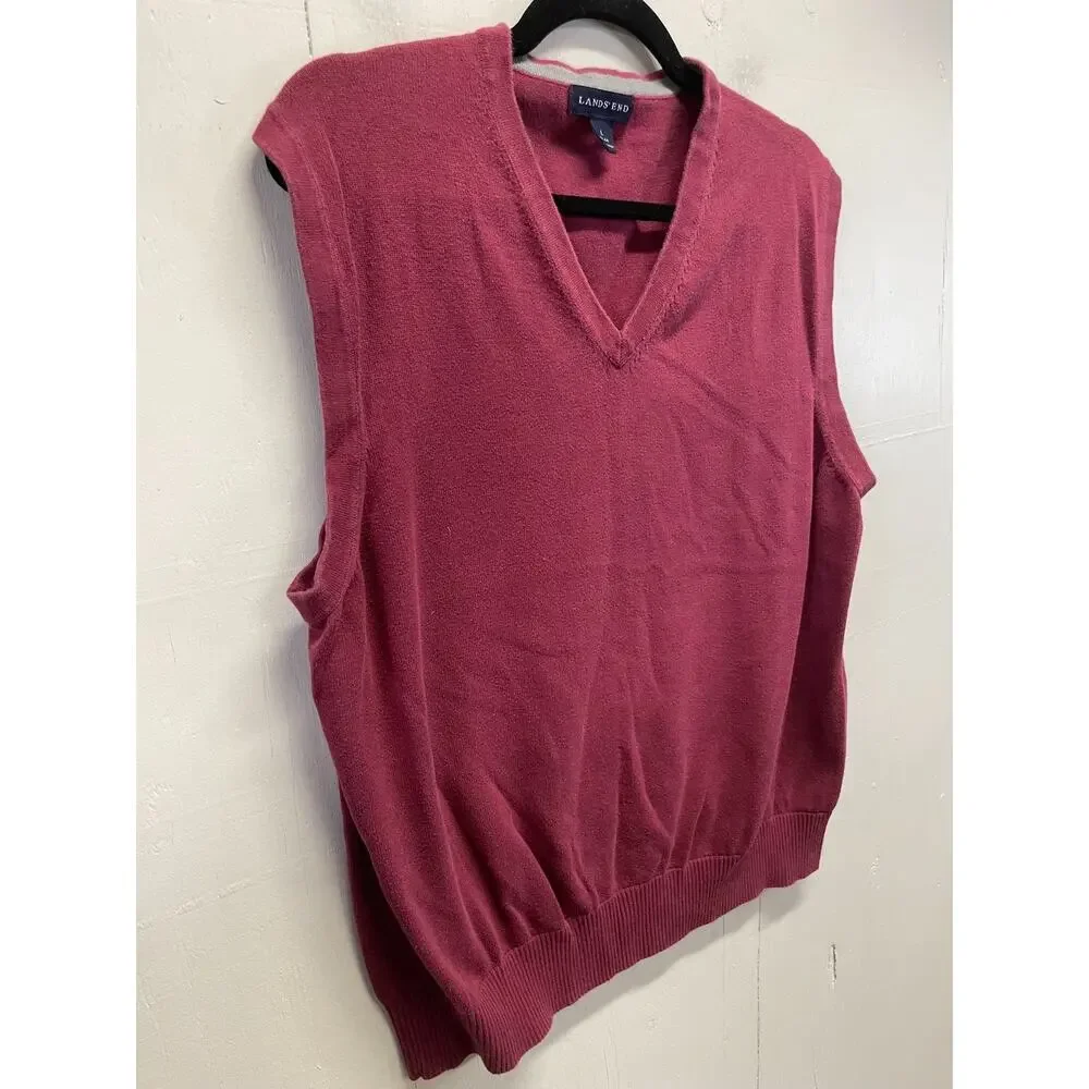 Land's End Men's V-Neck Knit Sweater Vest Ribbed Hem and Armholes Size Large